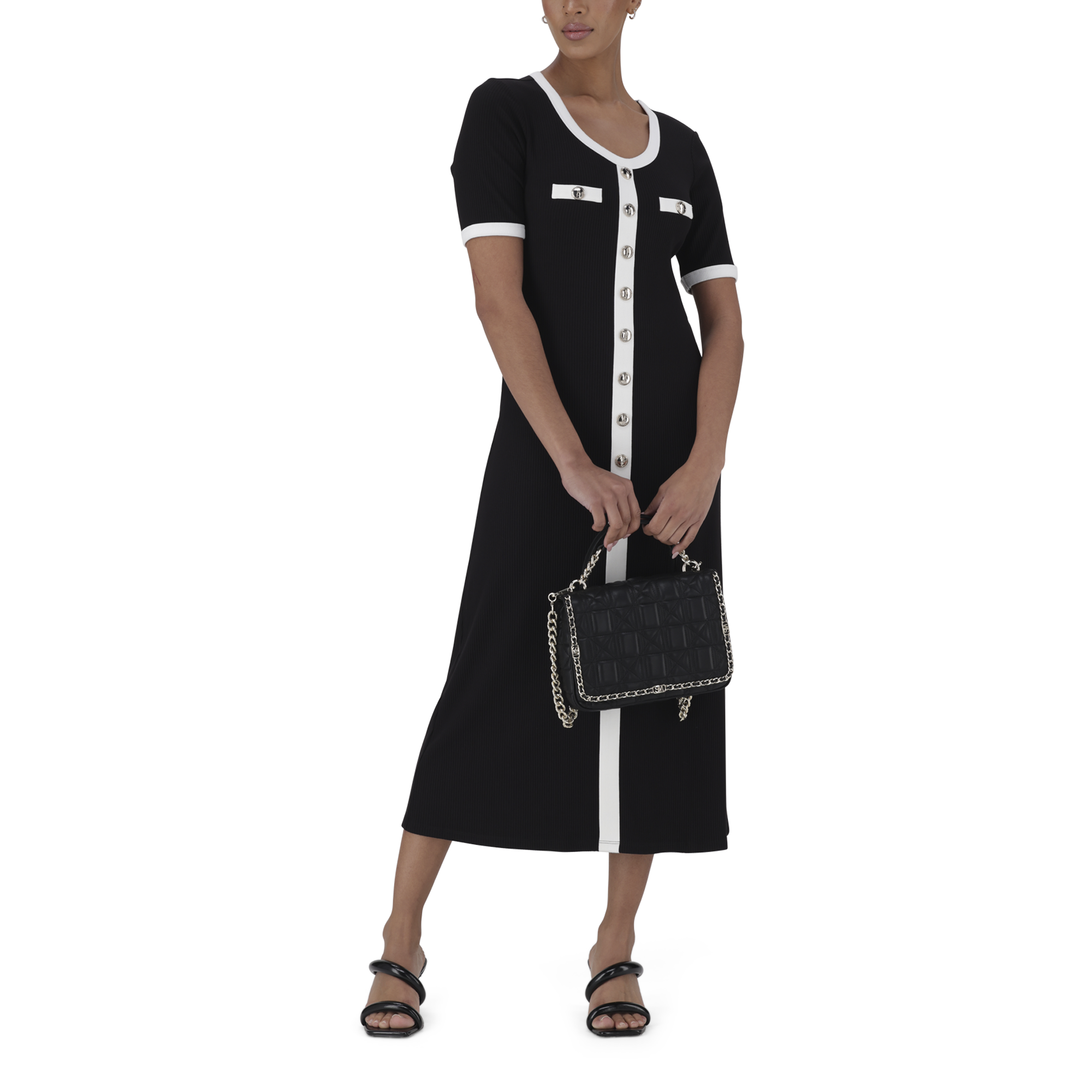 CLAUDIA BLACK MIDI DRESS WITH POPPERS