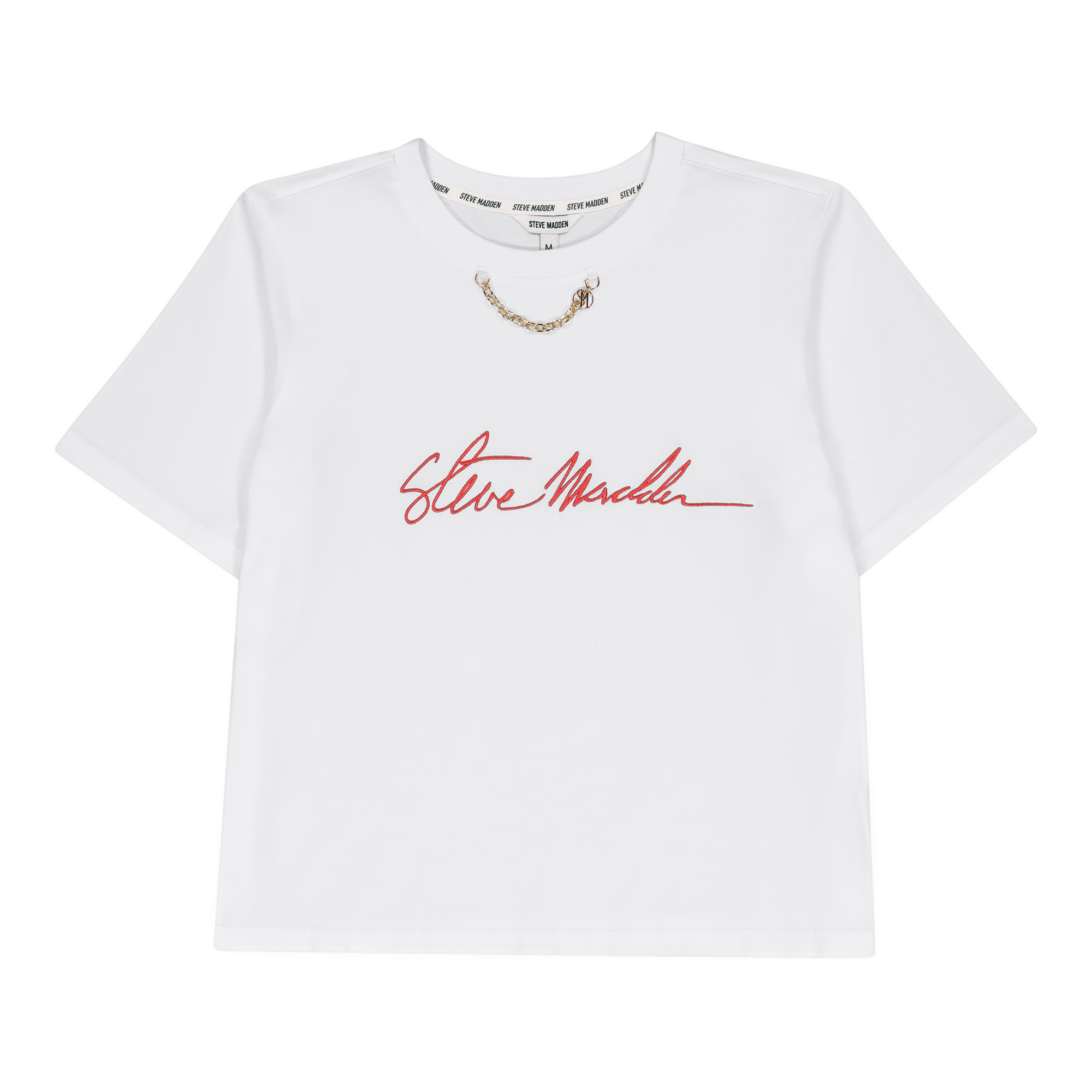THERESA WHITE REGULAR T-SHIRT WITH CHAIN CHARM – Steve Madden THERESA WHITE REGULAR T-SHIRT WITH CHAIN CHARM – Steve Madden