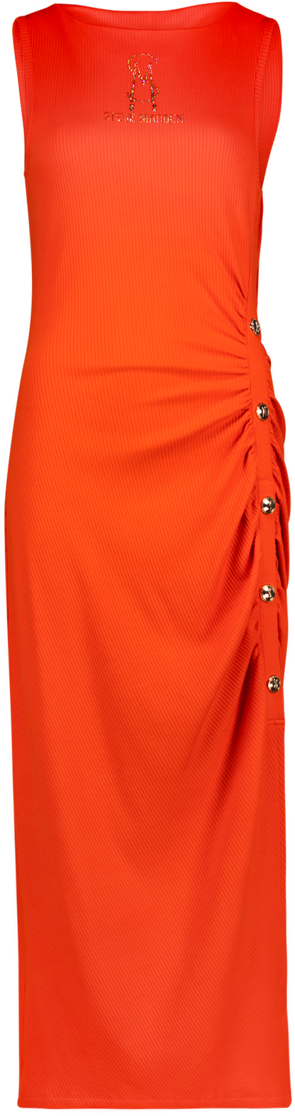 MYLAH TANGERINE BODYCON MIDI DRESS WITH POPPERS