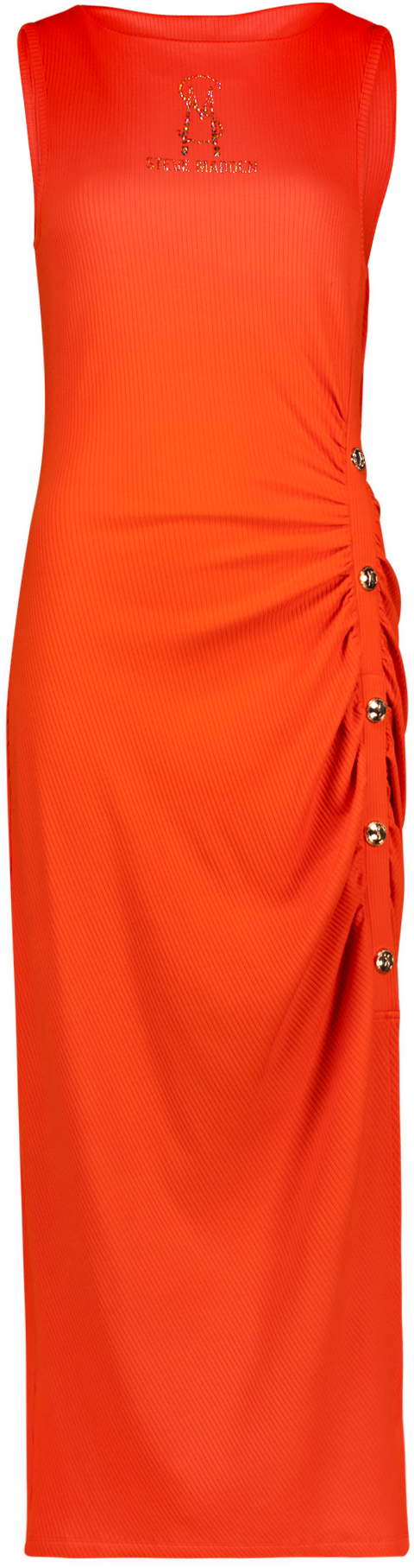 MYLAH TANGERINE BODYCON MIDI DRESS WITH POPPERS