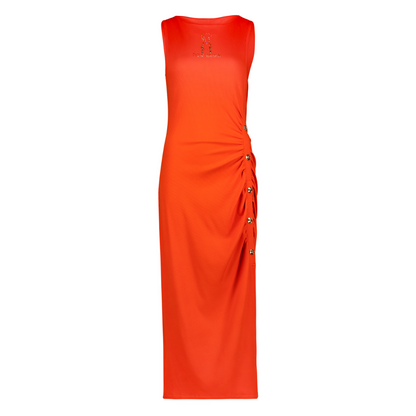 MYLAH TANGERINE BODYCON MIDI DRESS WITH POPPERS