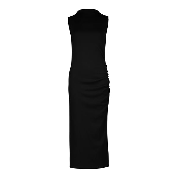 KERRI BLACK FUNNEL NECK DRESS WITH POPPERS