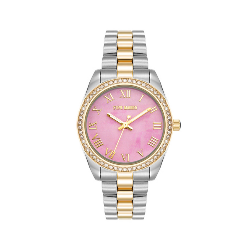 RHINESTONE-ACCENTED WATCH SILVER GOLD ROSE