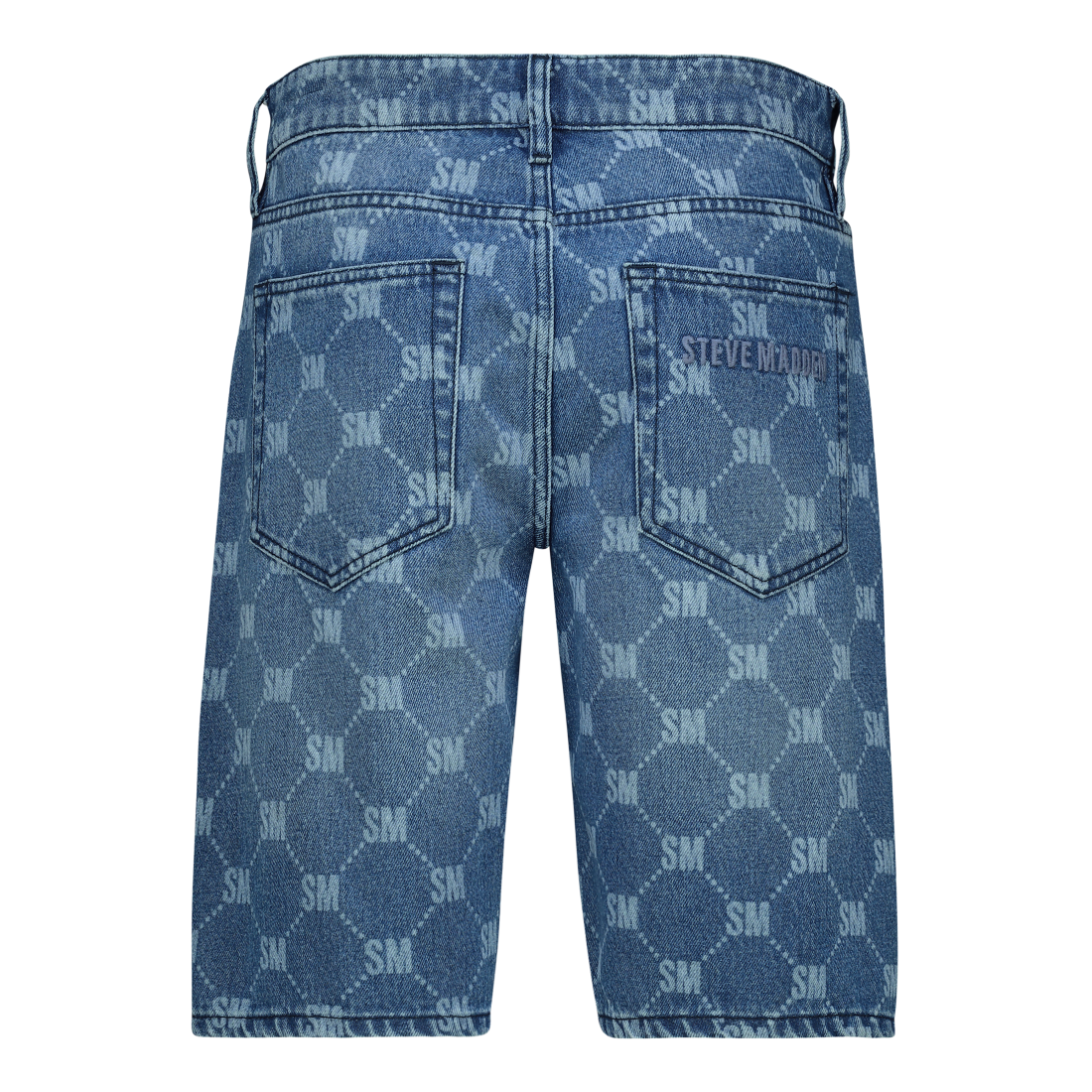 ALEX MID BLUE PRINTED DENIM SHORTS