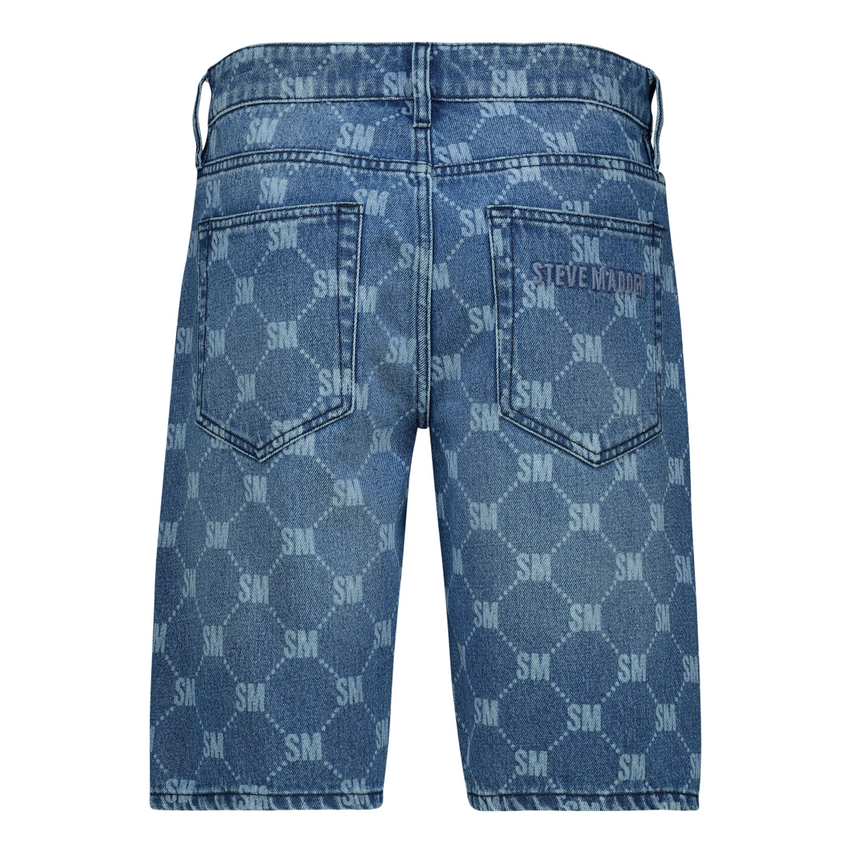 ALEX MID BLUE PRINTED DENIM SHORTS