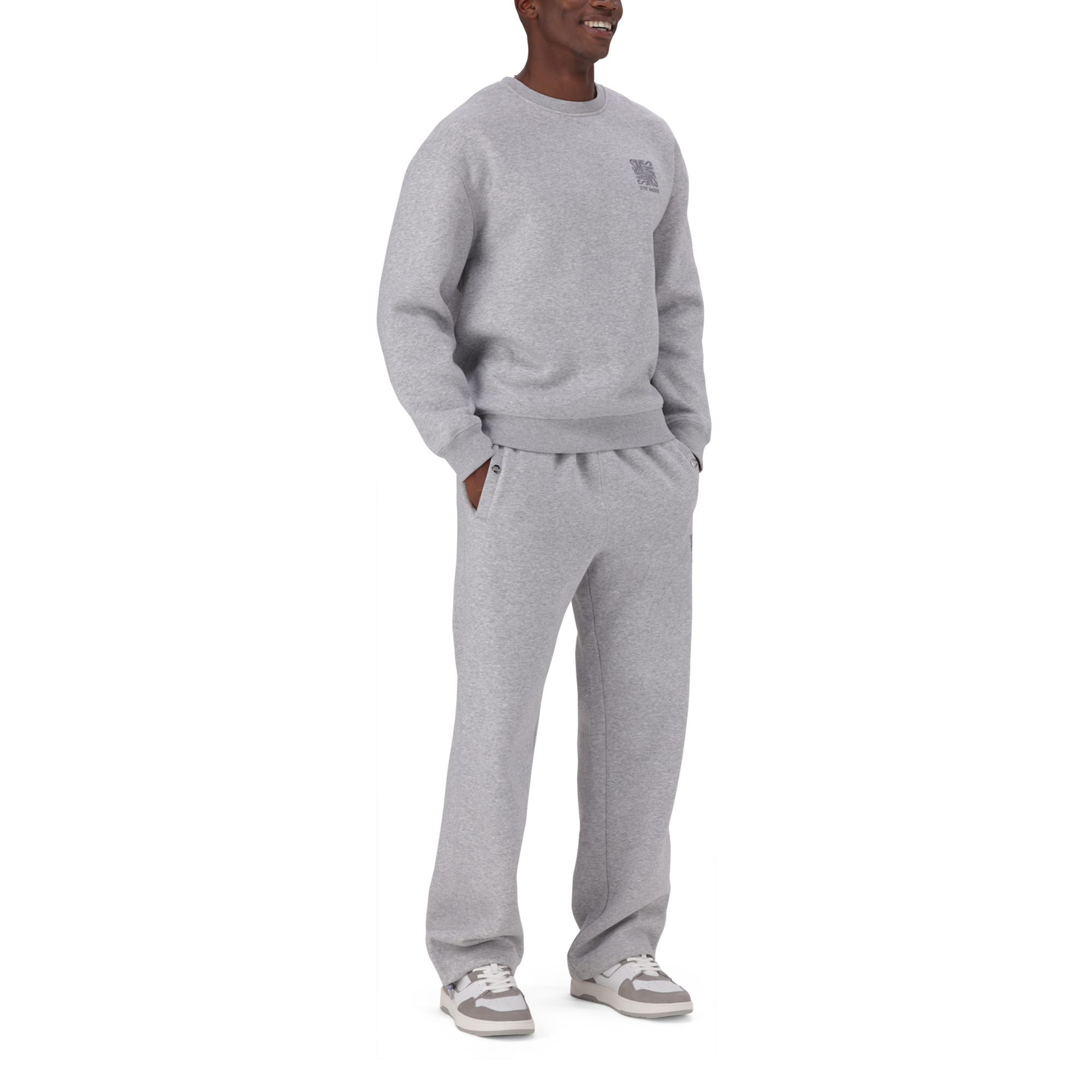 CAMDEN GREY MELANGE OVERSIZED FLEECE CREW NECK