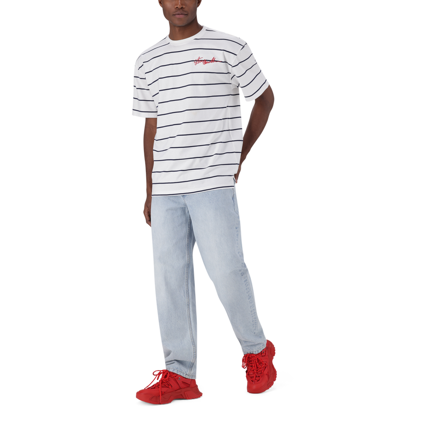 ZEE WHITE NAVY STRIPE CREW NECK T-SHIRT
