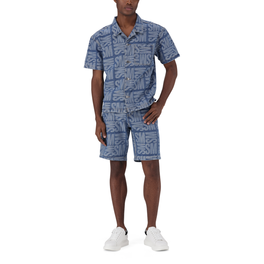 JUSTIN MID BLUE JACQUARD DENIM SHIRT
