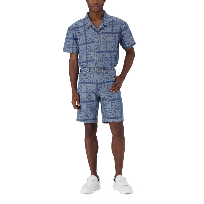 JAXSON MID BLUE JACQUARD DENIM SHORTS