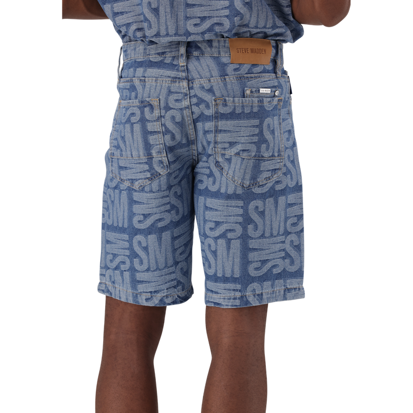 JAXSON MID BLUE JACQUARD DENIM SHORTS