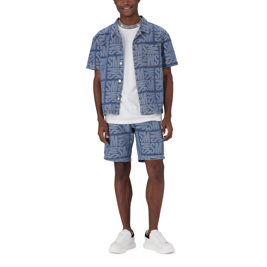 JAXSON MID BLUE JACQUARD DENIM SHORTS