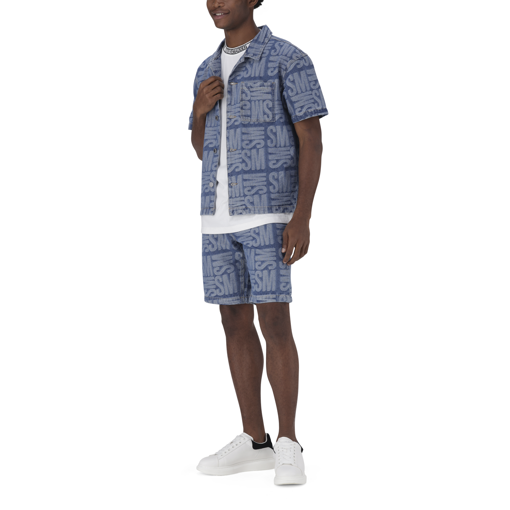 JAXSON MID BLUE JACQUARD DENIM SHORTS