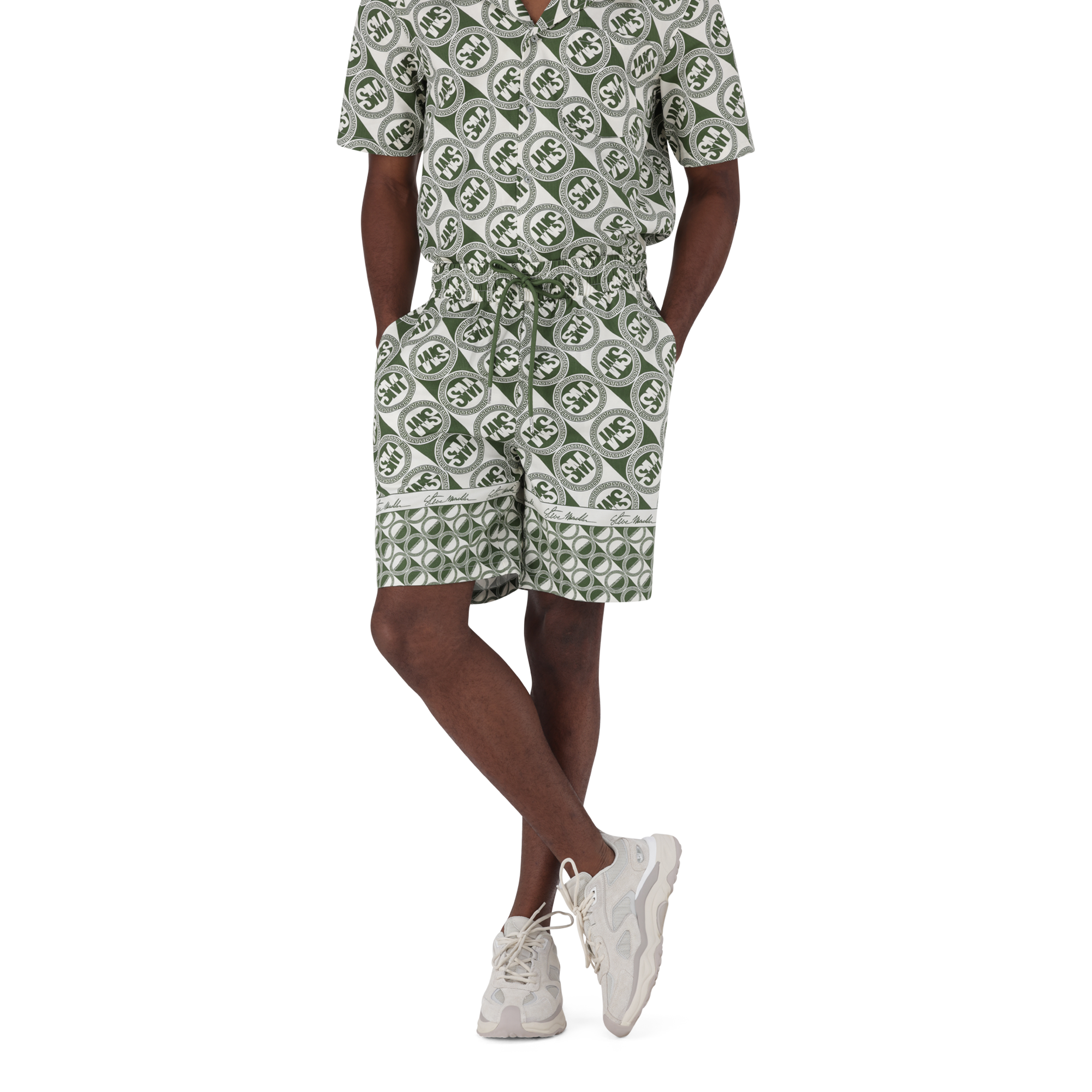 LOUIS FATIGUE/CREAM LOGO PRINTED SHORTS