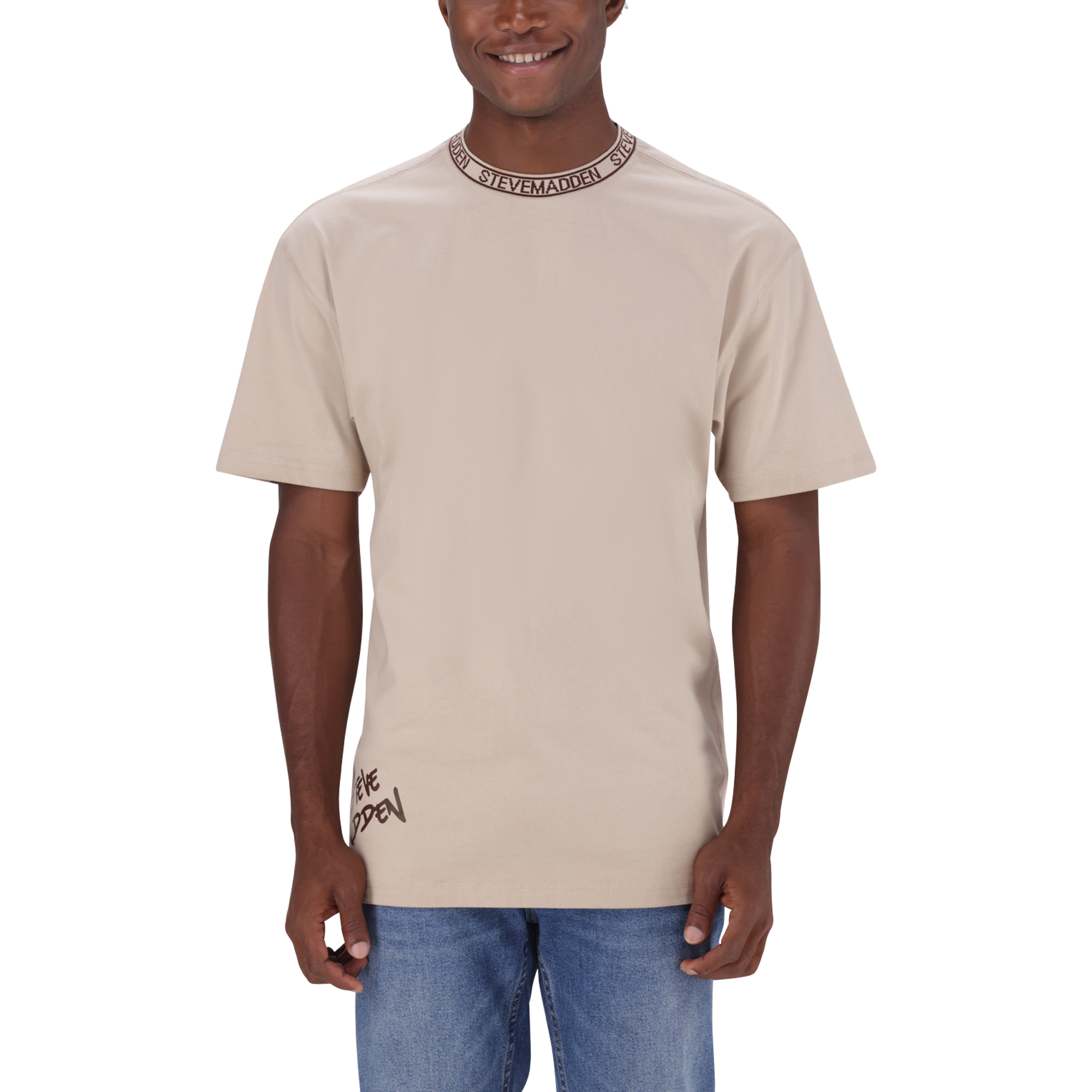 LANDON NEUTRAL LOGO TRIMMED T-SHIRT
