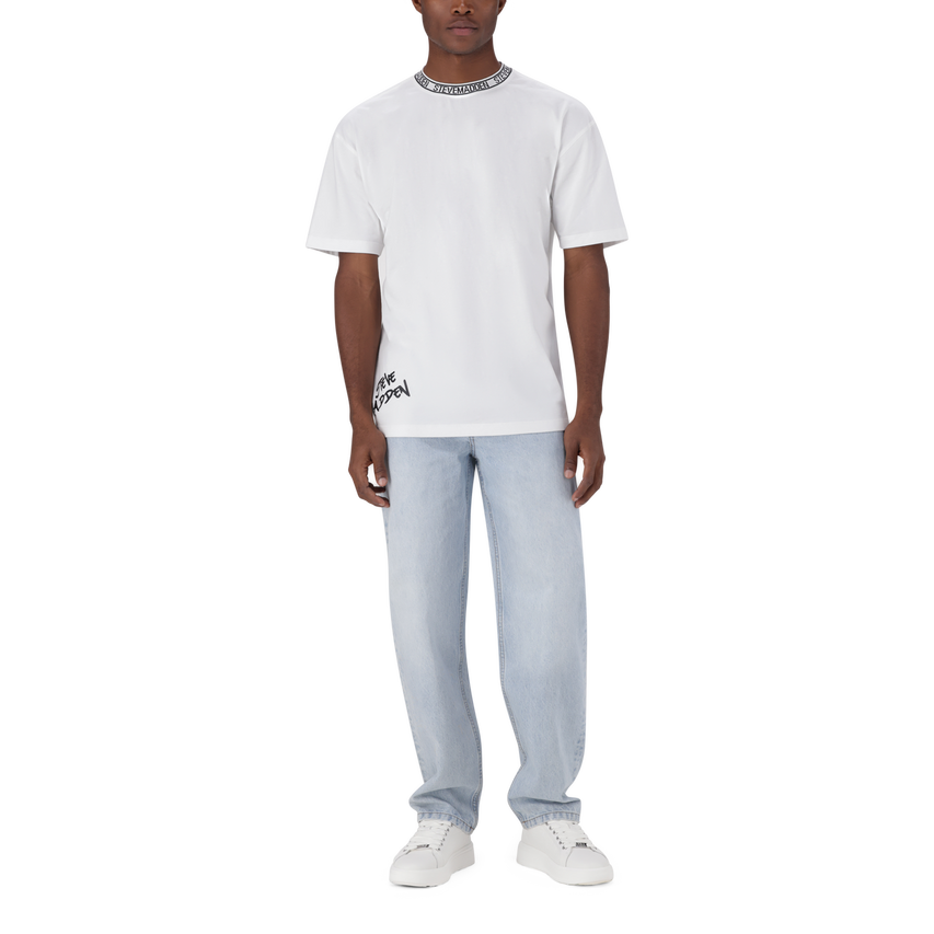 LANDON WHITE LOGO TRIMMED T-SHIRT