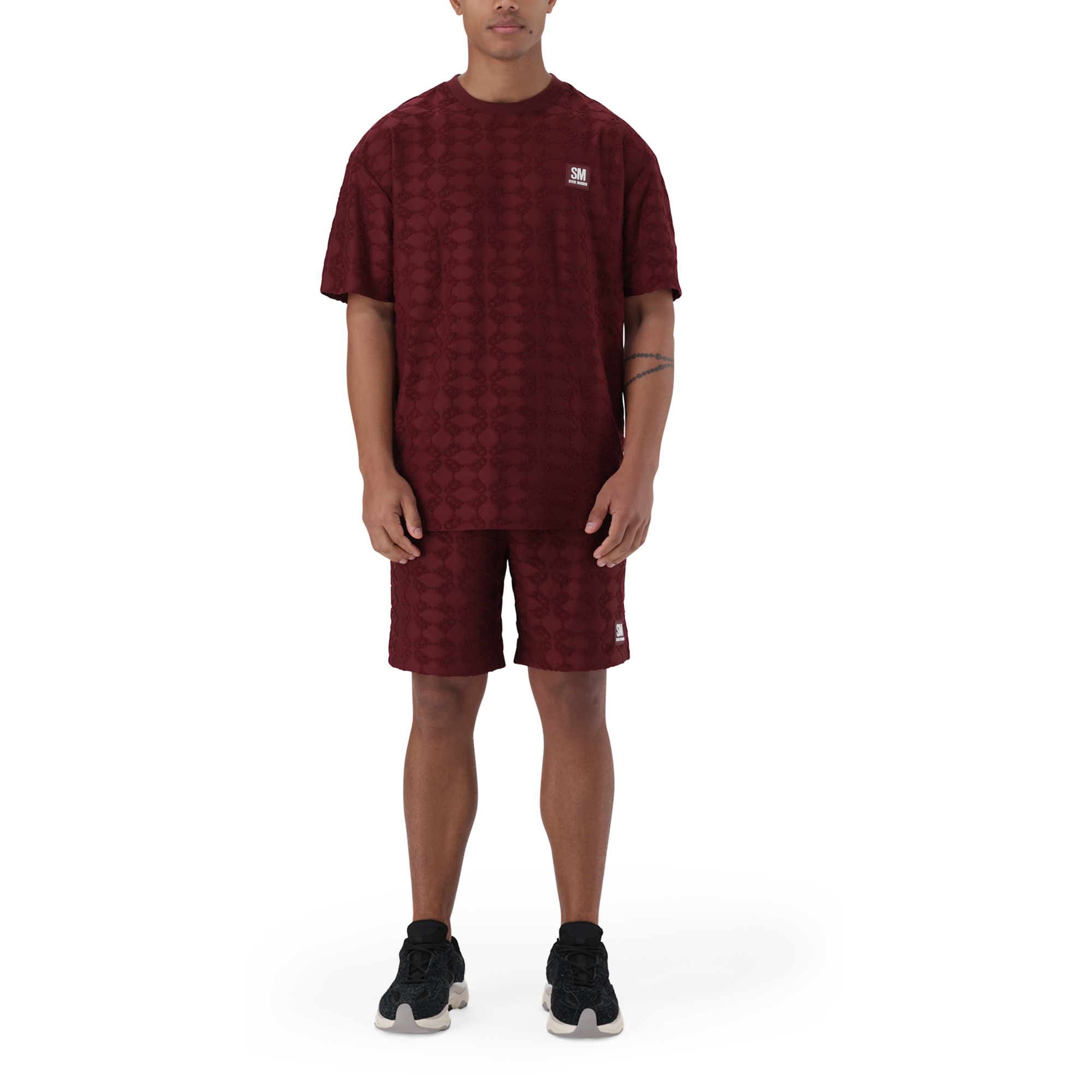 BRAN BURGUNDY EMBOSSED T-SHIRT