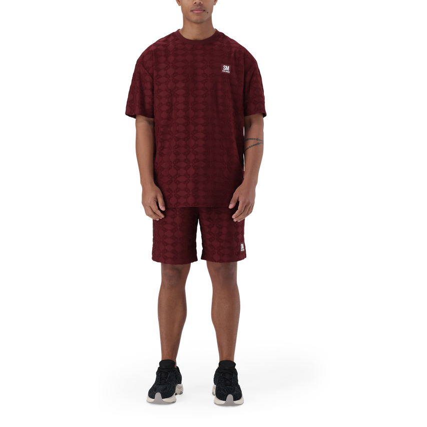 BRAN BURGUNDY EMBOSSED T-SHIRT