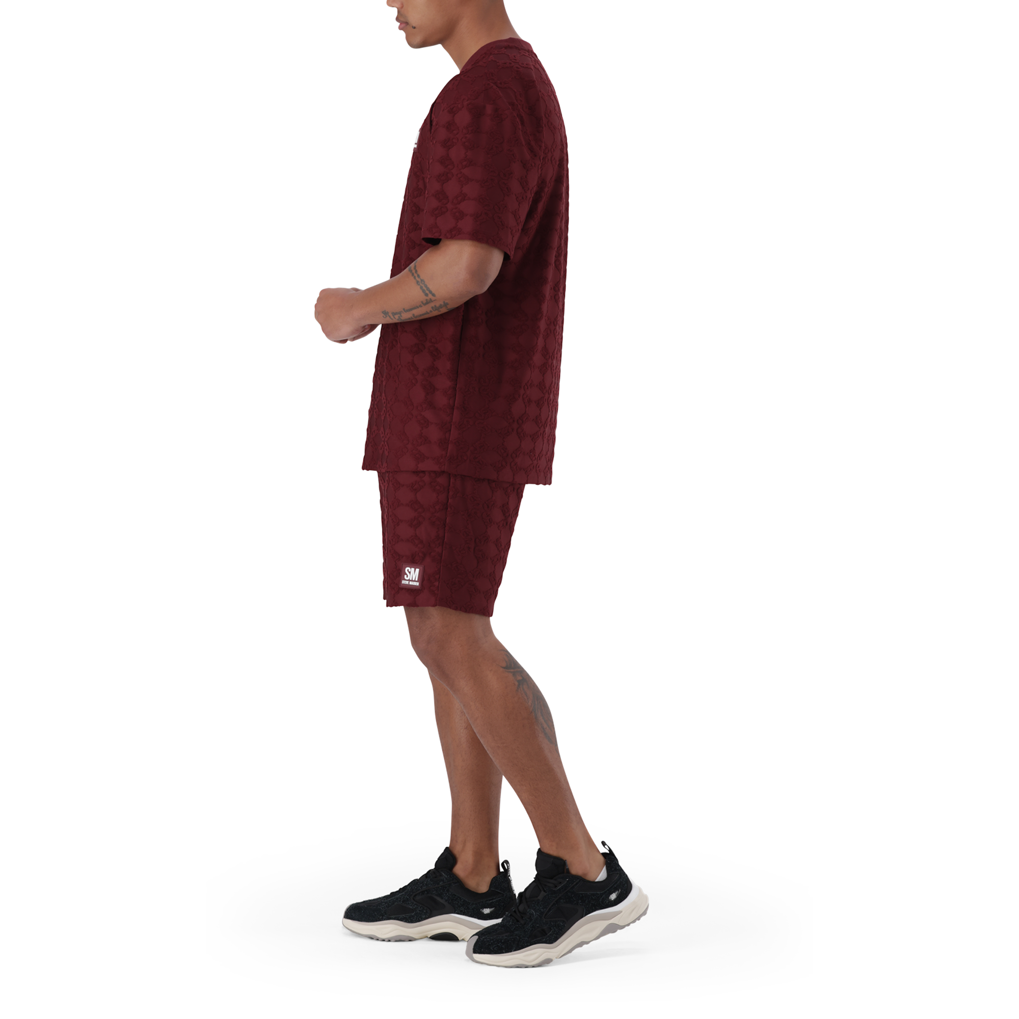 BRAN BURGUNDY EMBOSSED T-SHIRT