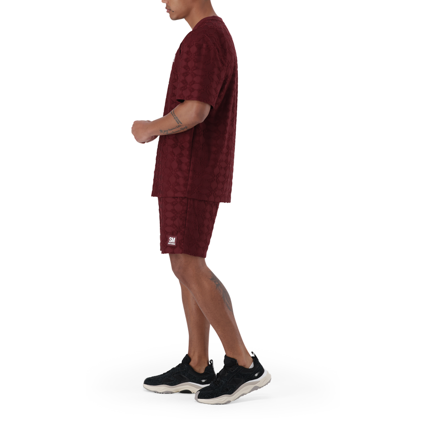 BRAN BURGUNDY EMBOSSED T-SHIRT