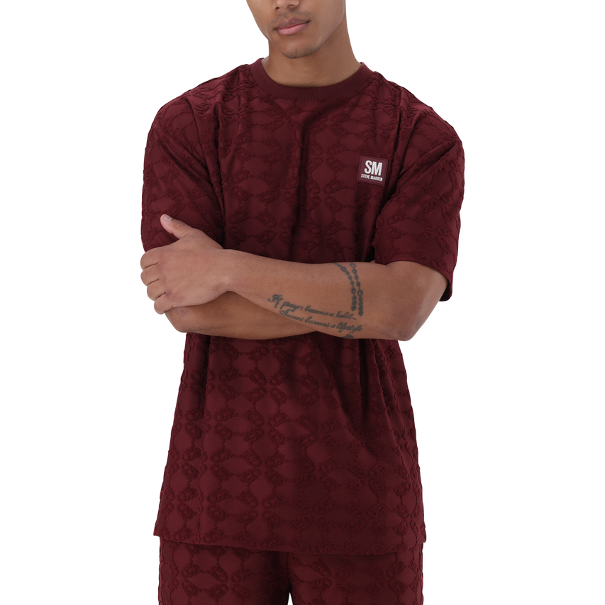 BRAN BURGUNDY EMBOSSED T-SHIRT