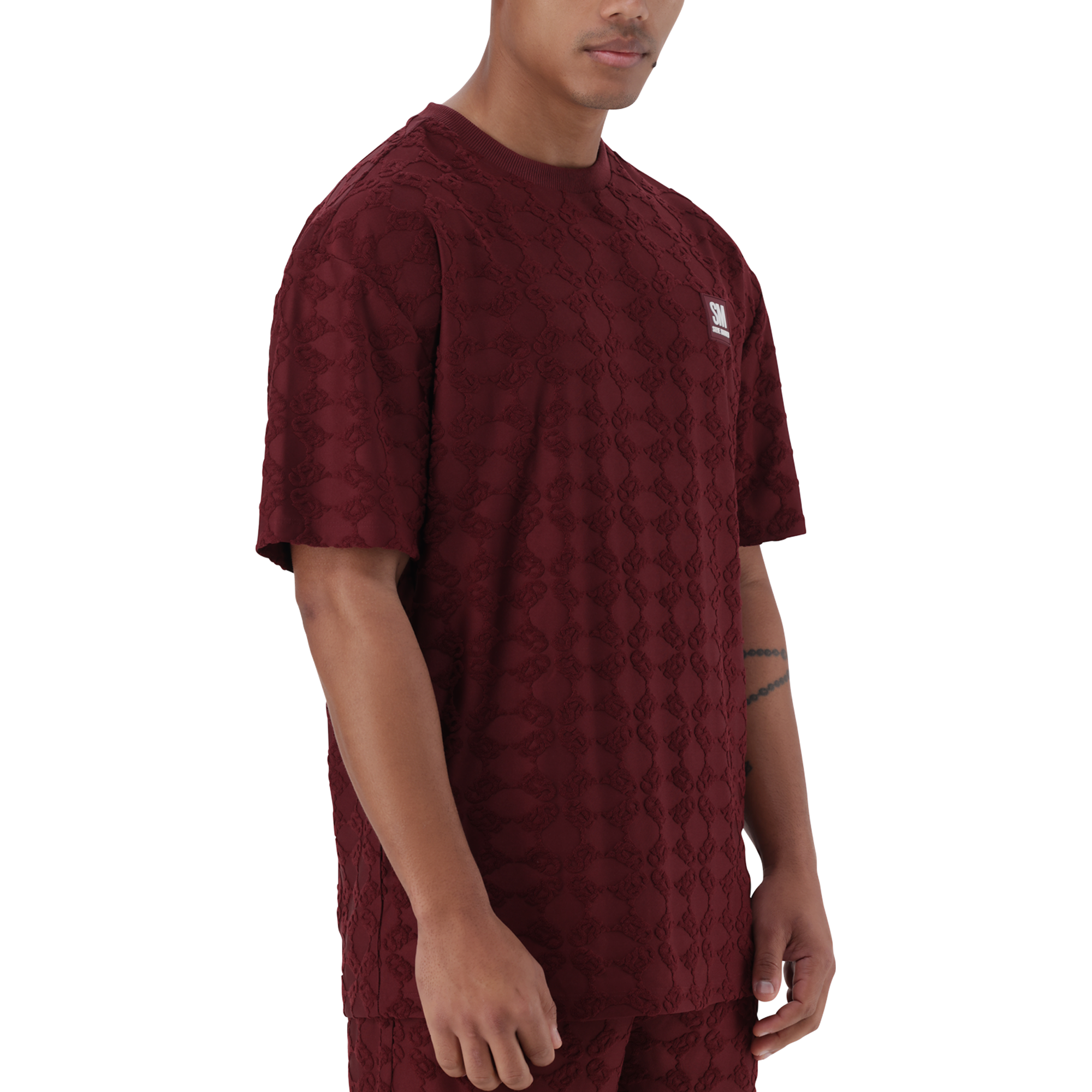 BRAN BURGUNDY EMBOSSED T-SHIRT