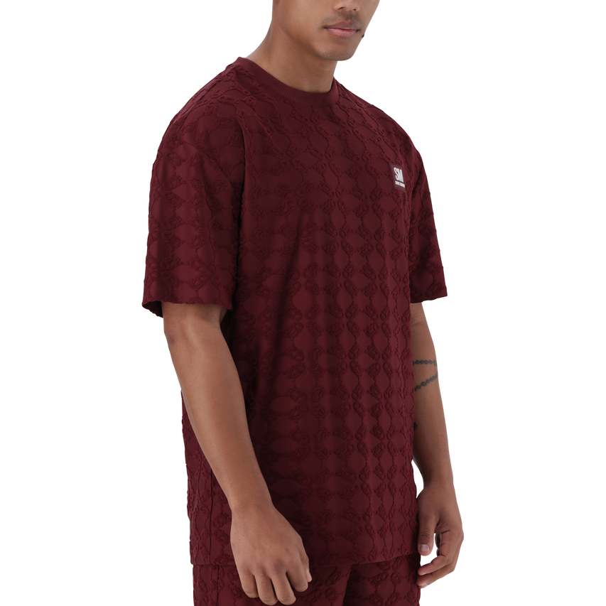 BRAN BURGUNDY EMBOSSED T-SHIRT