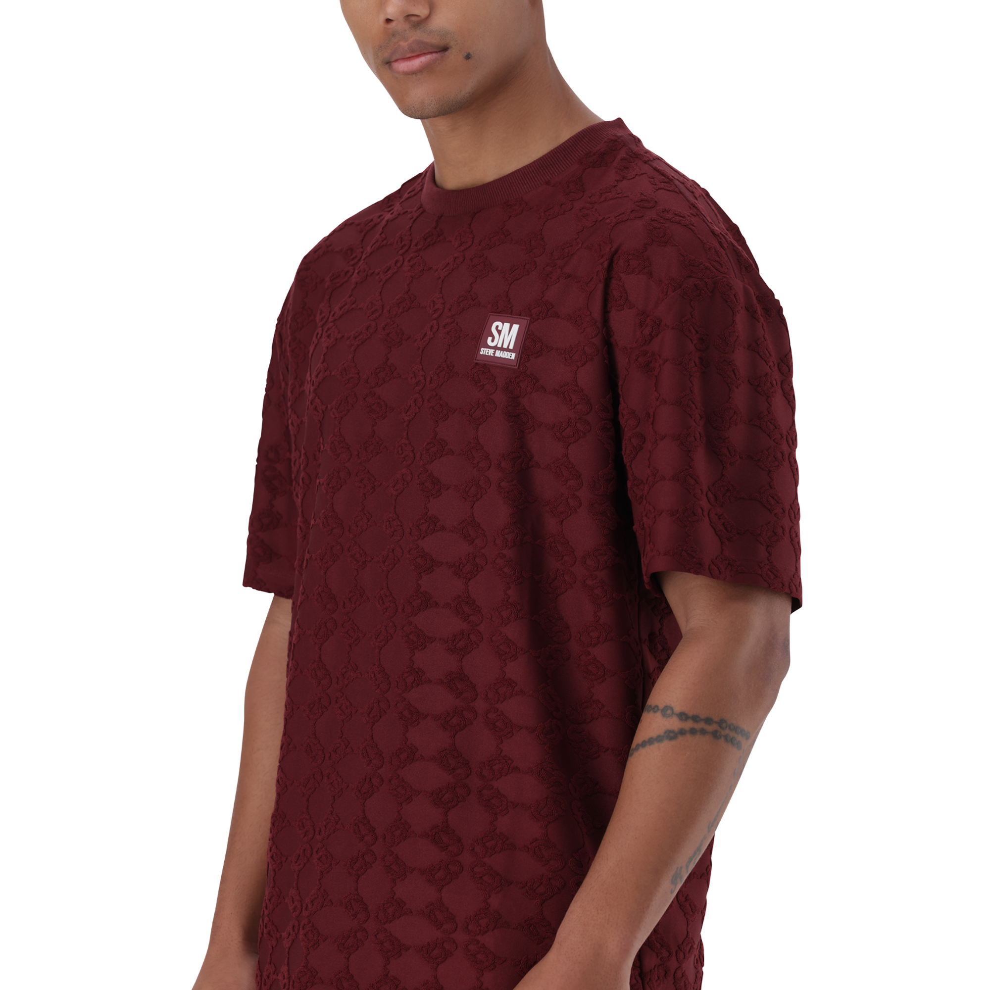 BRAN BURGUNDY EMBOSSED T-SHIRT