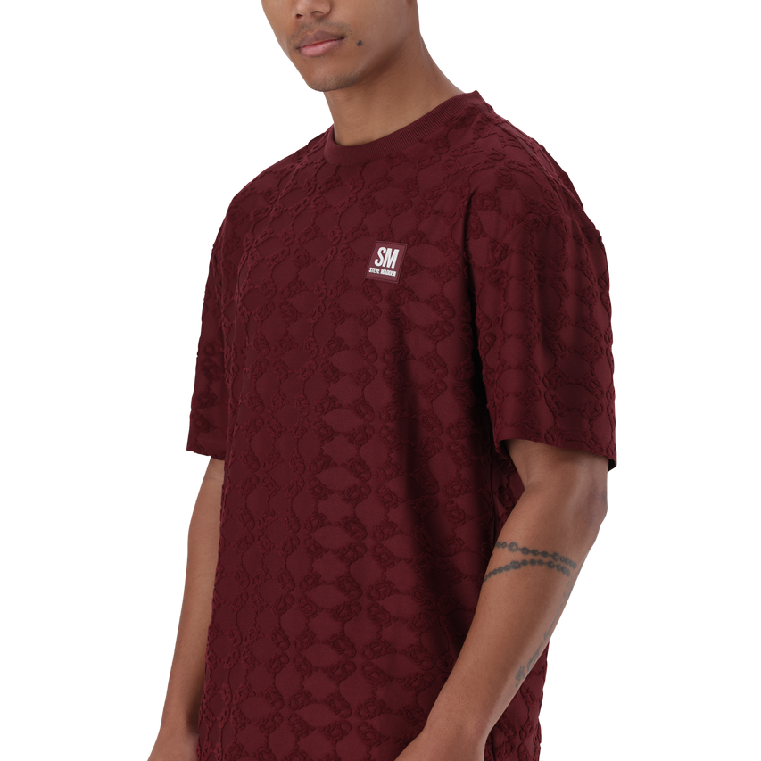 BRAN BURGUNDY EMBOSSED T-SHIRT