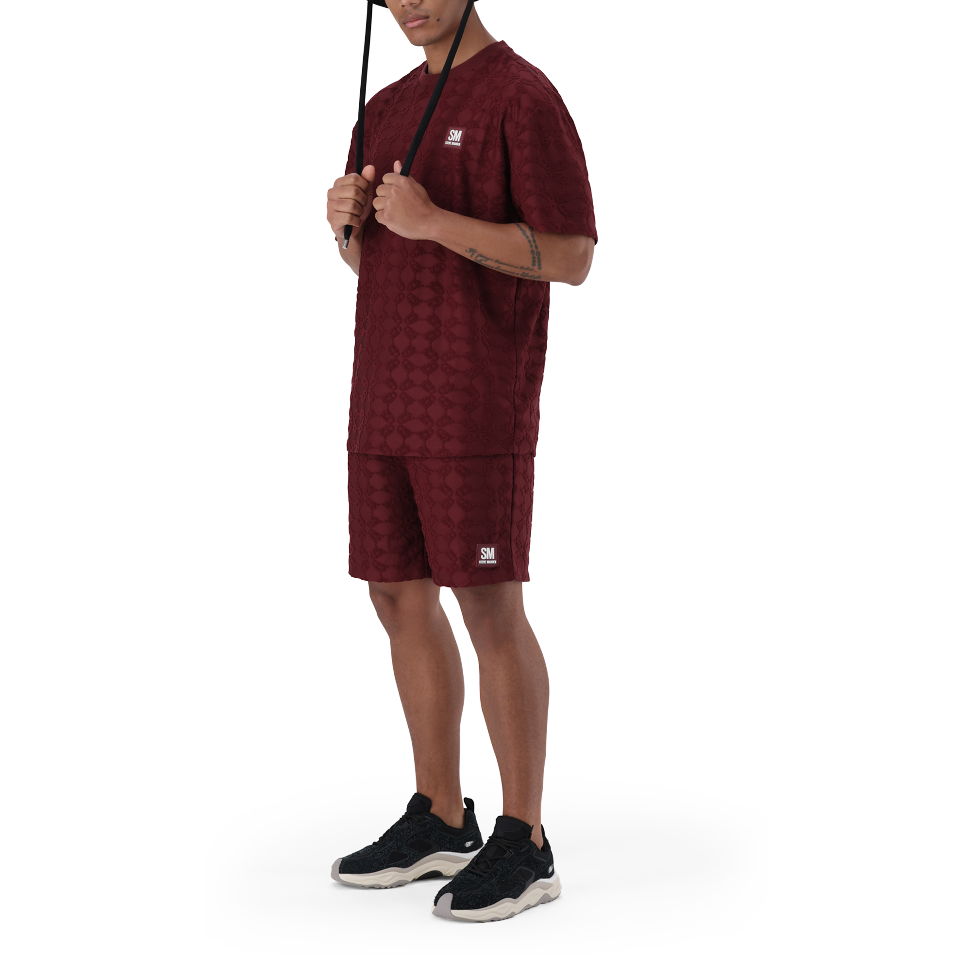 BRAN BURGUNDY EMBOSSED T-SHIRT