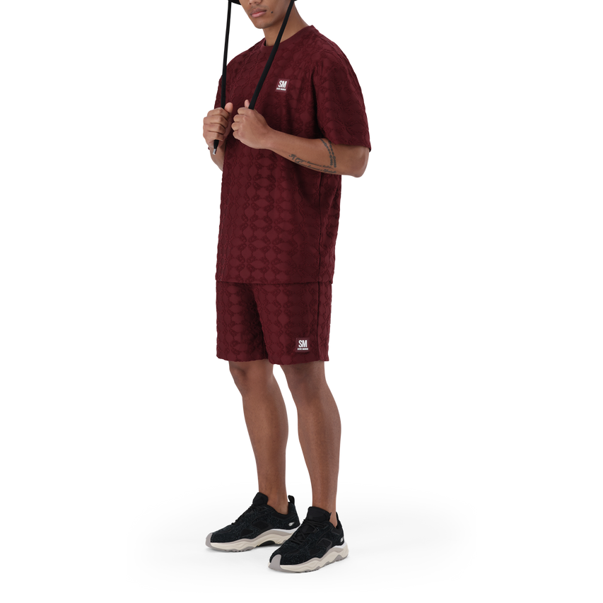 BRAN BURGUNDY EMBOSSED T-SHIRT