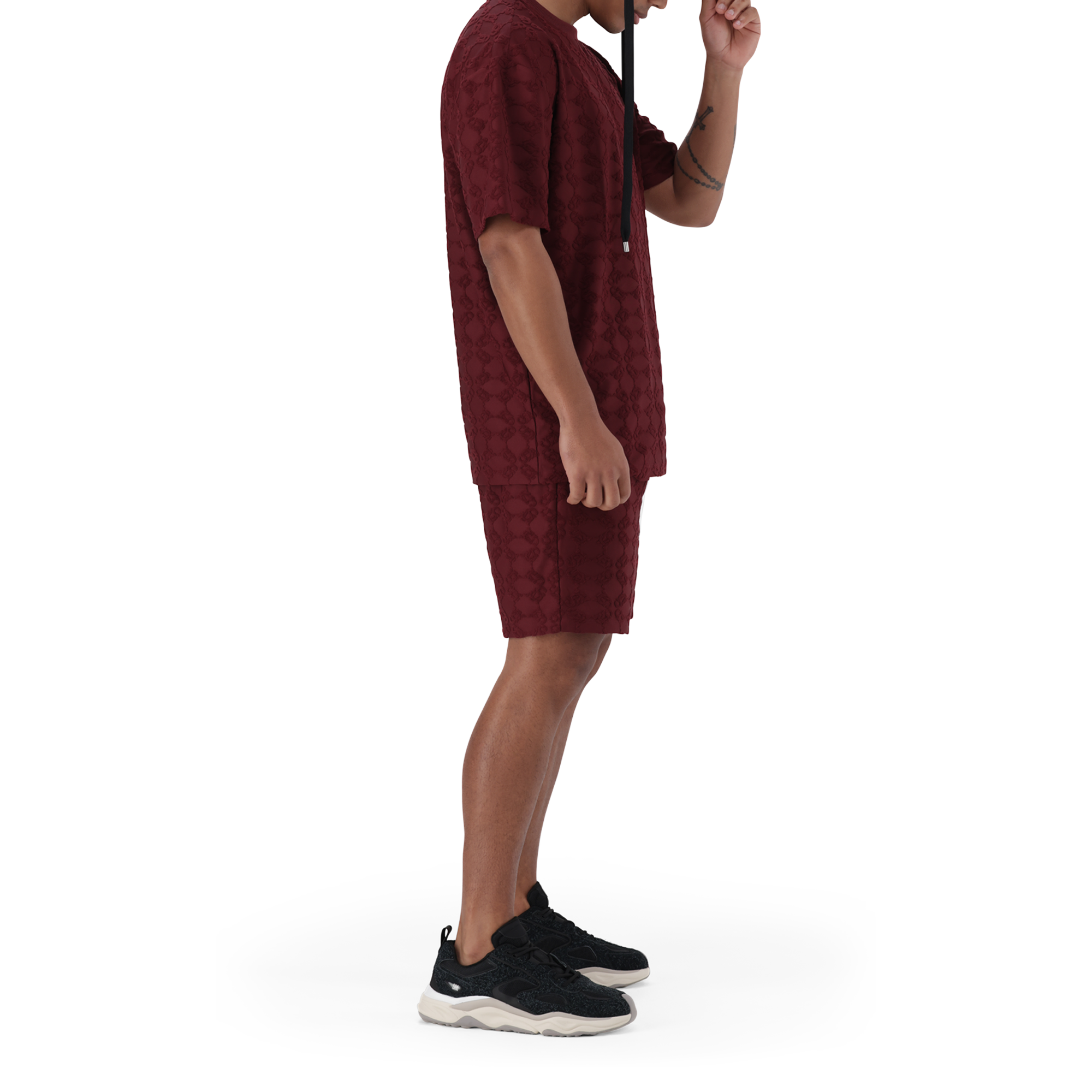 BRAN BURGUNDY EMBOSSED T-SHIRT