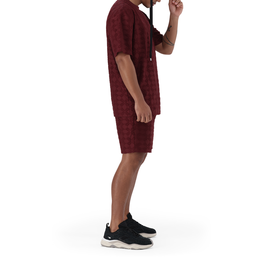 BRAN BURGUNDY EMBOSSED T-SHIRT