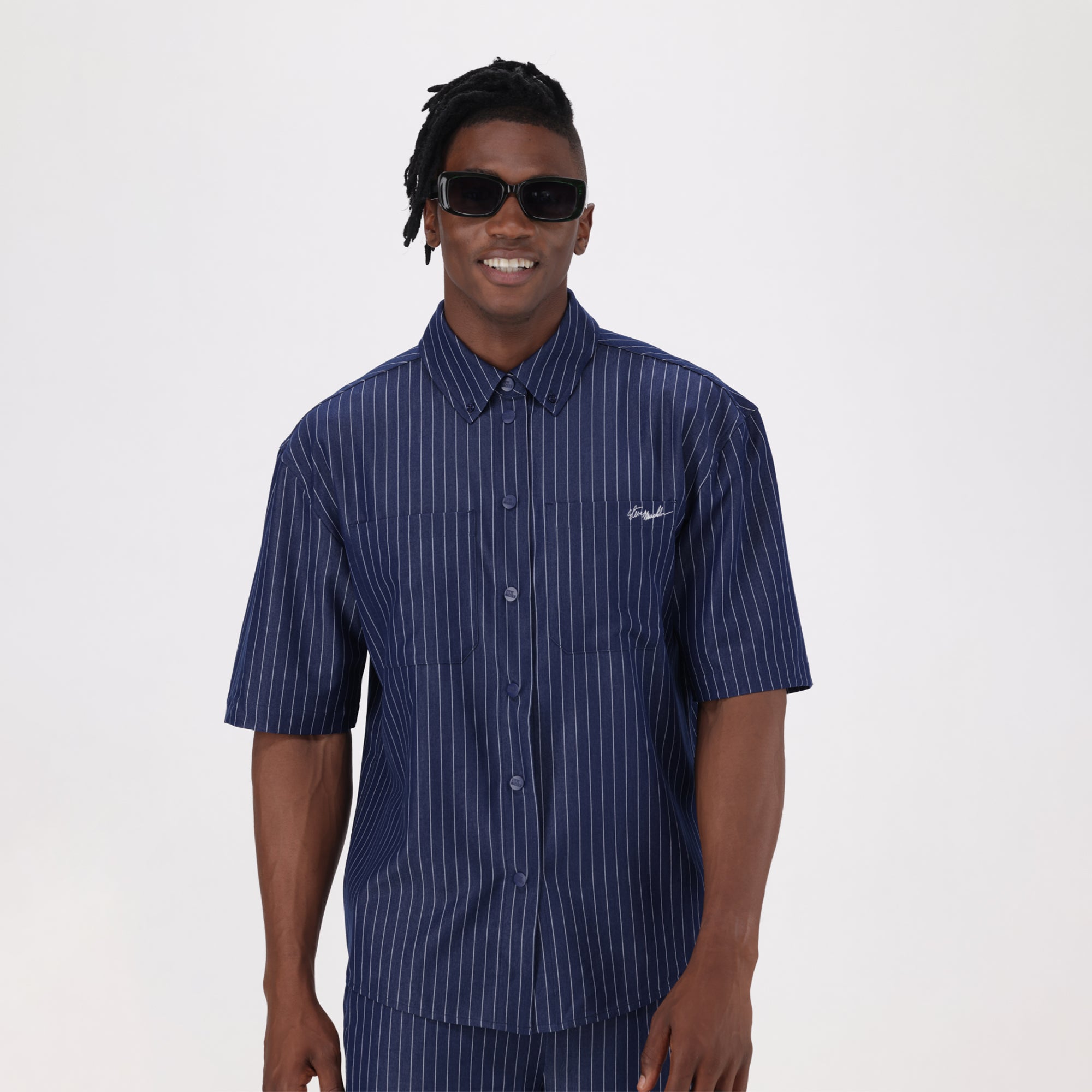 PETER NAVY PIN STRIPE SHIRT
