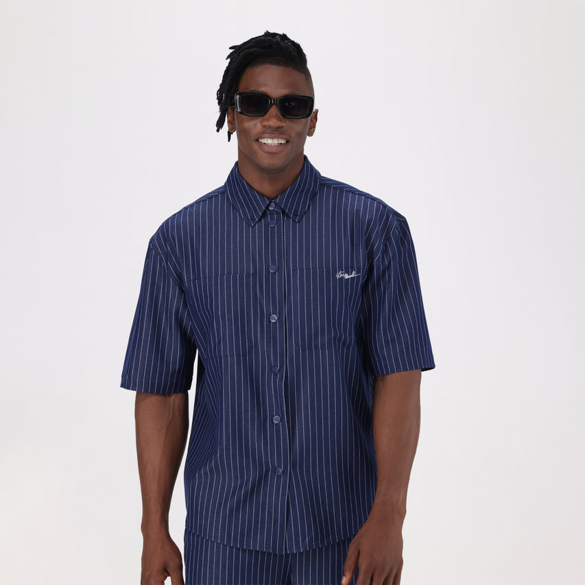 PETER NAVY PIN STRIPE SHIRT