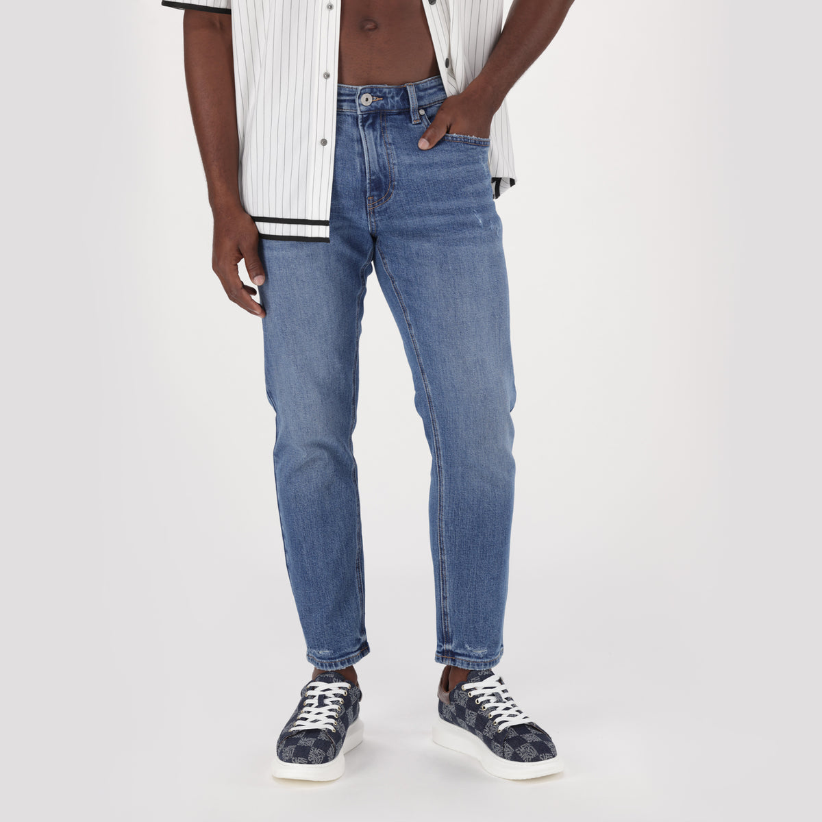 FABIO MID WASH RIPPED SLIM FIT DENIM
