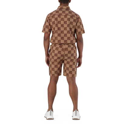 CARSON CAMEL CHECKER BLOCK SHORTS