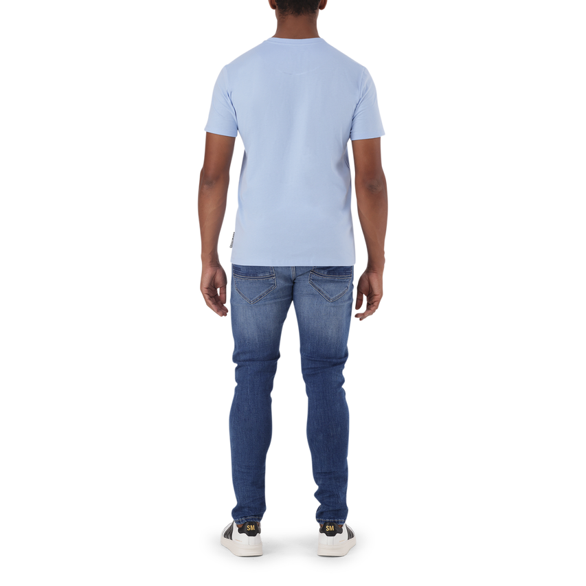 JACE CREW CHARMBRAY BLUE NECK LOGO T-SHIRT