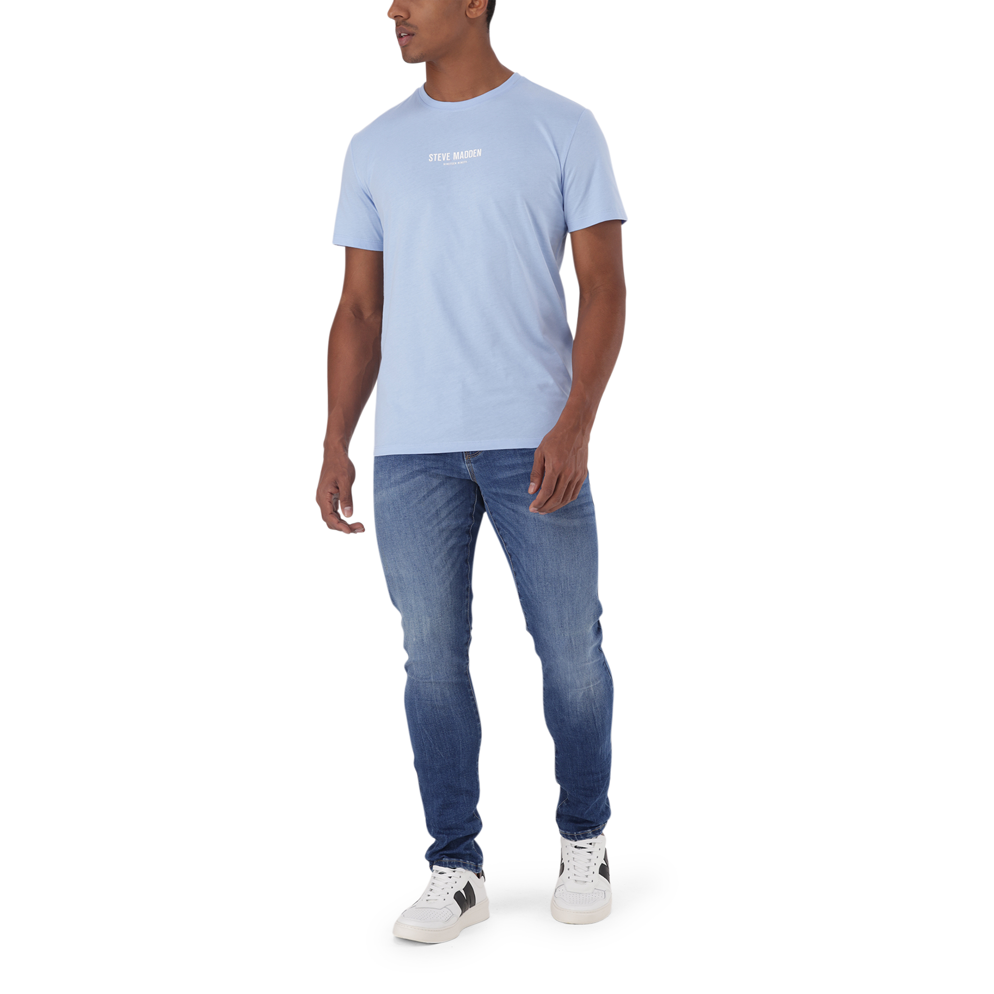 JACE CREW CHARMBRAY BLUE NECK LOGO T-SHIRT