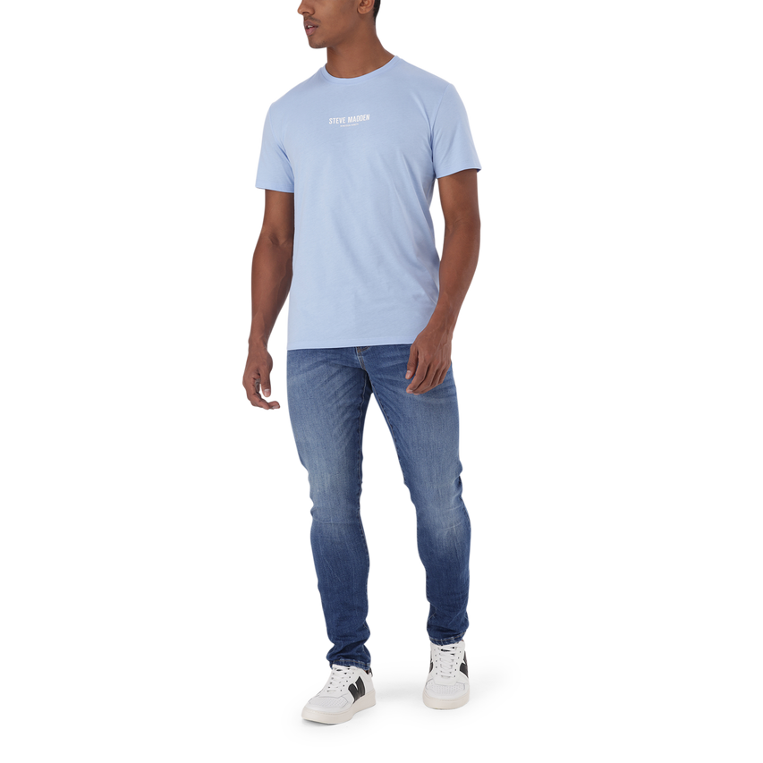 JACE CREW CHARMBRAY BLUE NECK LOGO T-SHIRT