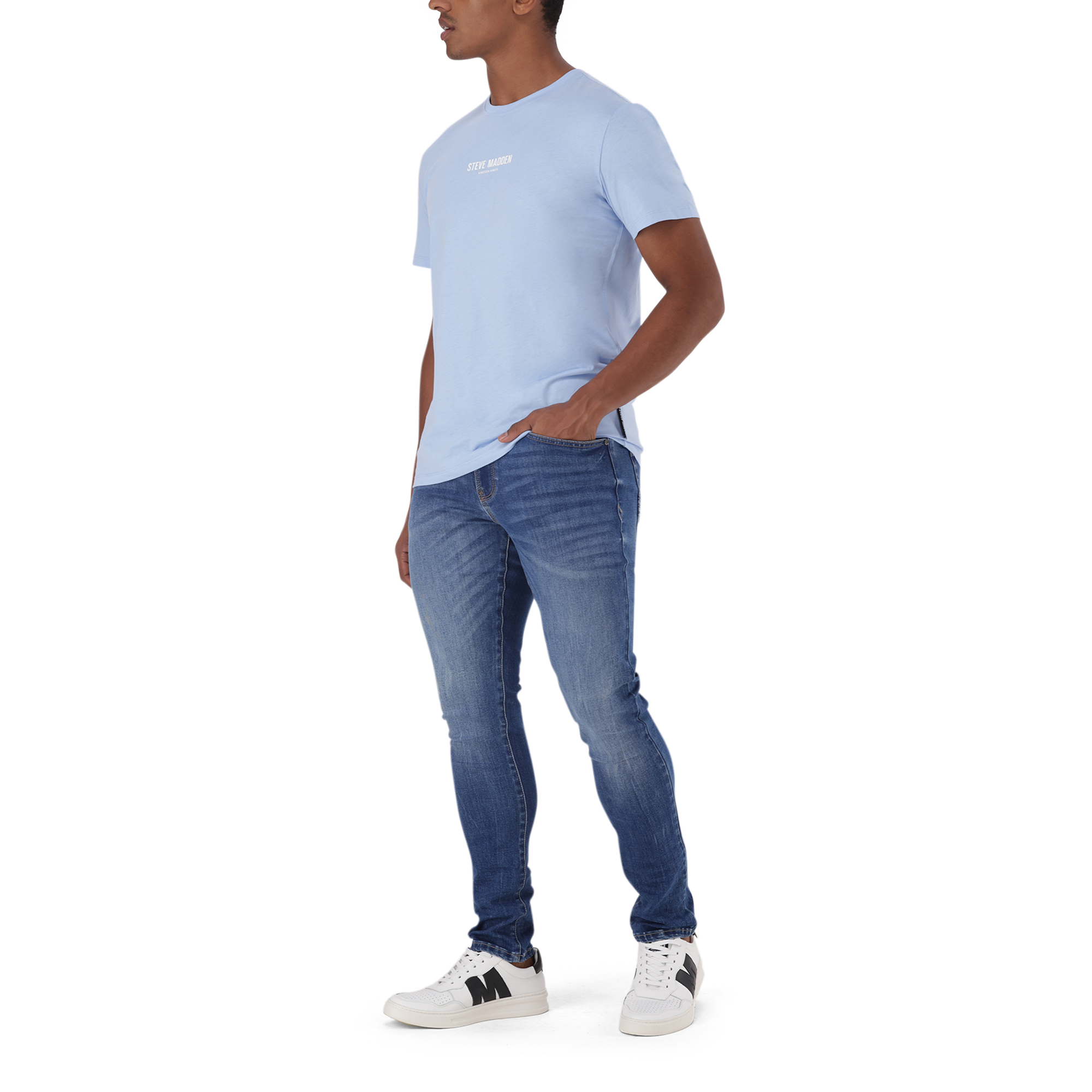 JACE CREW CHARMBRAY BLUE NECK LOGO T-SHIRT