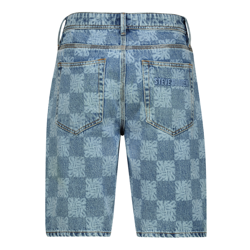 KNOX MID BLUE PRINTED DENIM SHORTS