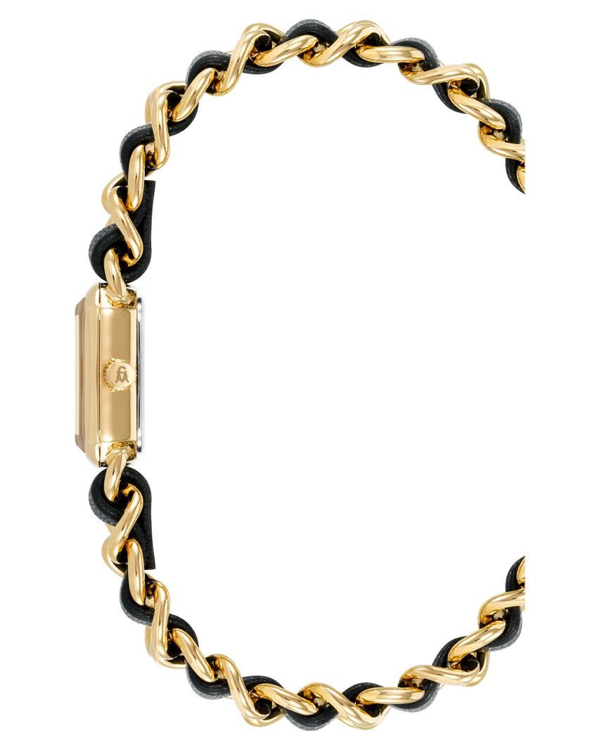 CHAIN WATCH AND BRACELET SET GOLD BLACK