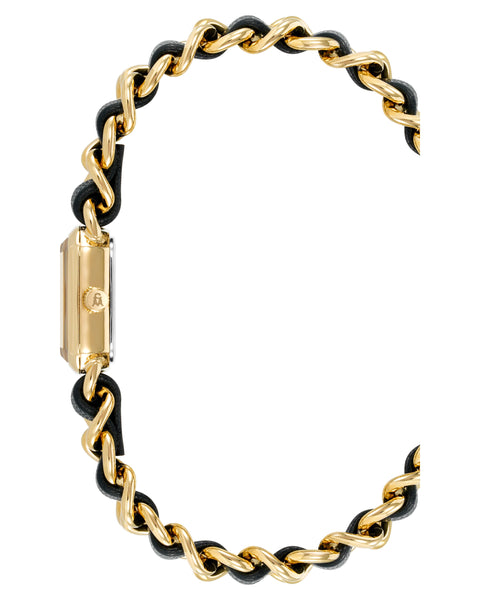 CHAIN WATCH AND BRACELET SET GOLD BLACK