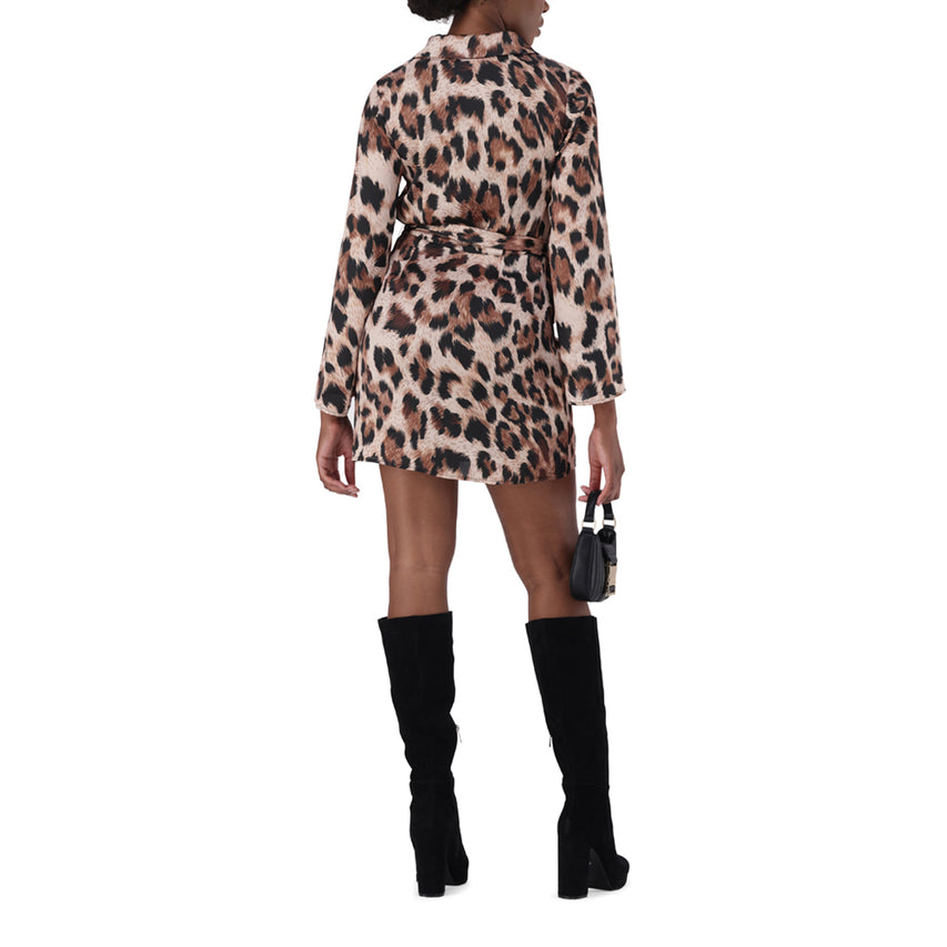 MICHAELA ANIMAL PRINT SATIN SHIRT DRESS