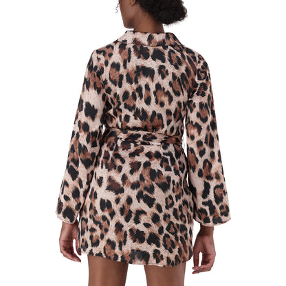 MICHAELA ANIMAL PRINT SATIN SHIRT DRESS