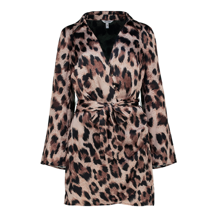 MICHAELA ANIMAL PRINT SATIN SHIRT DRESS