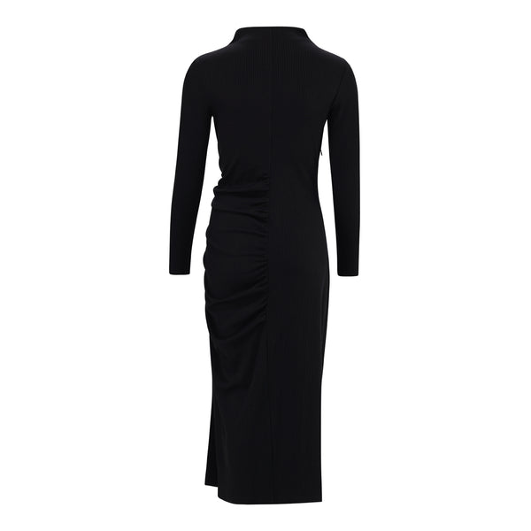 ELIANA BLACK BODYCON RIB DRESS WITH GATHERS