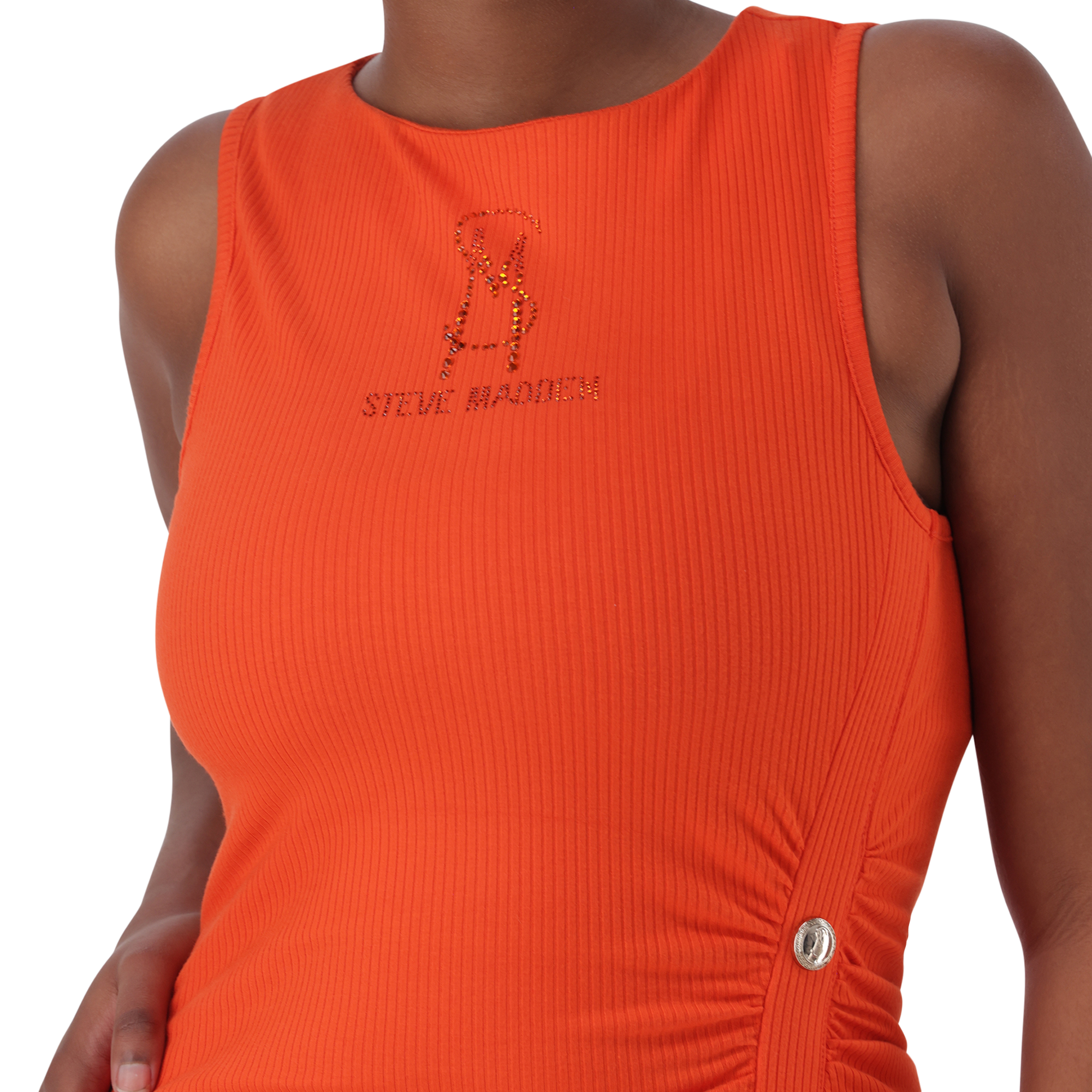 MYLAH TANGERINE BODYCON MIDI DRESS WITH POPPERS