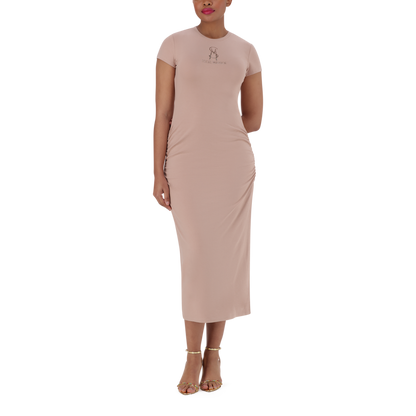 MYLIA TAUPE BODYCON MIDI DRESS