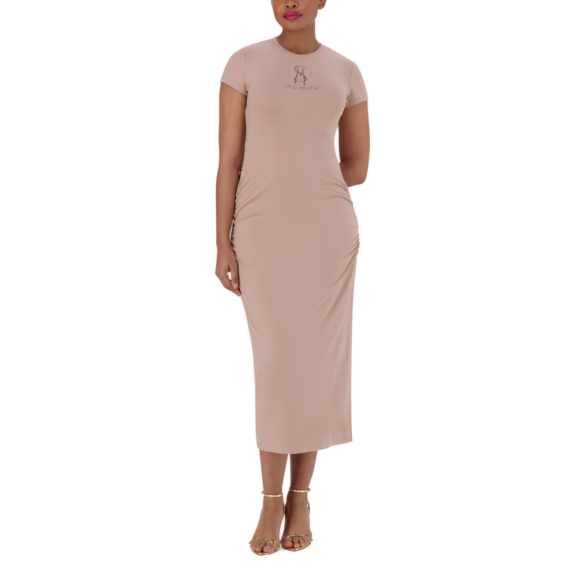 MYLIA TAUPE BODYCON MIDI DRESS